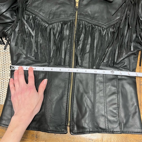 Vintage Branded Garments Fringe Leather Quilt Lined Jacket Black Biker Western - Picture 14 of 14